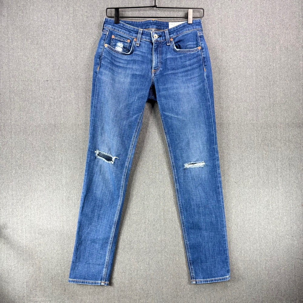 Rag & Bone Womens 24 Mission Skinny Jeans Blue Distressed Stretch Denim Slim fit